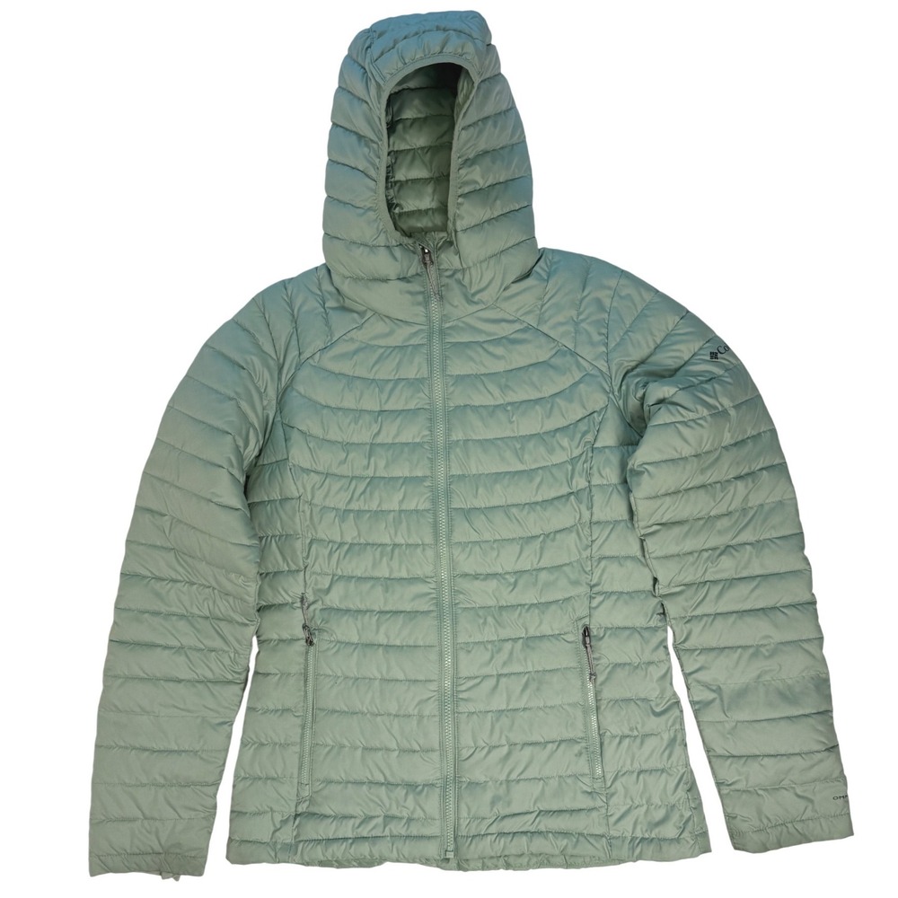 Columbia Omni-Heat Hooded Puffer Jacket Sage Green Womens Medium Lightweight